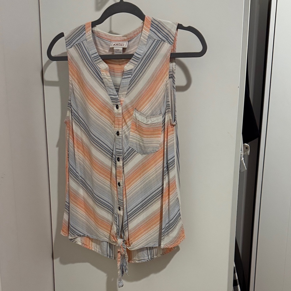 Ariat Women's Sleeveless Striped Blouse - Orange and Gray